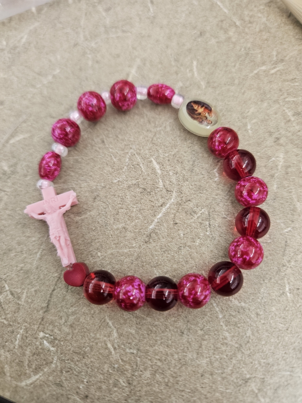 Pink Rosary-Style Beaded Stretch Bracelet